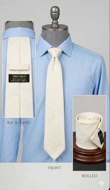 Trevira Cream Textured Grid Pattern Necktie